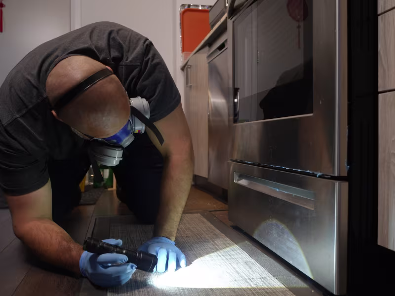 Pesticon technician inspecting a Vancouver commercial kitchen