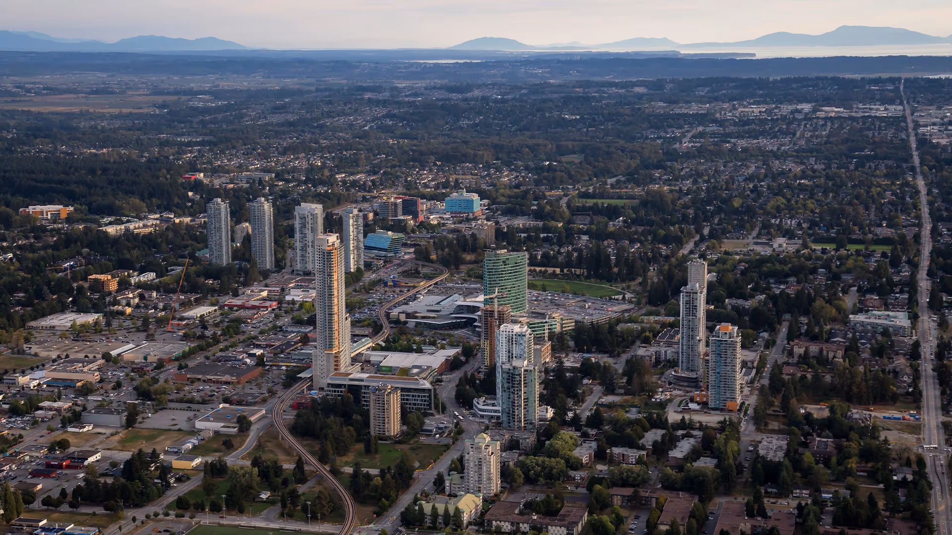 Surrey City Centre apartment towers from above